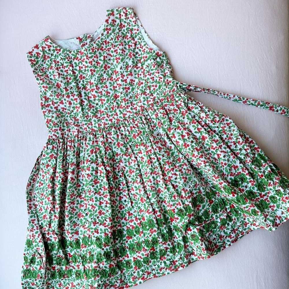 Roller Rabbit Kids Dress in White, Green & Red Cherry Print